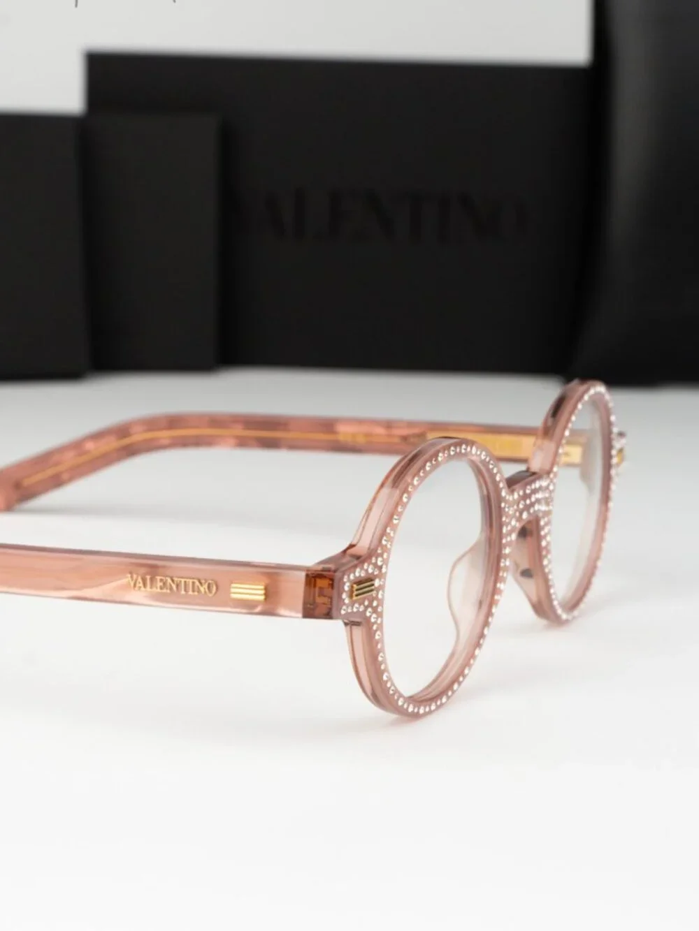 Valentino Women Eyeglasses Pink White Stones Crystal Round VLX-185 E BRAND NEW